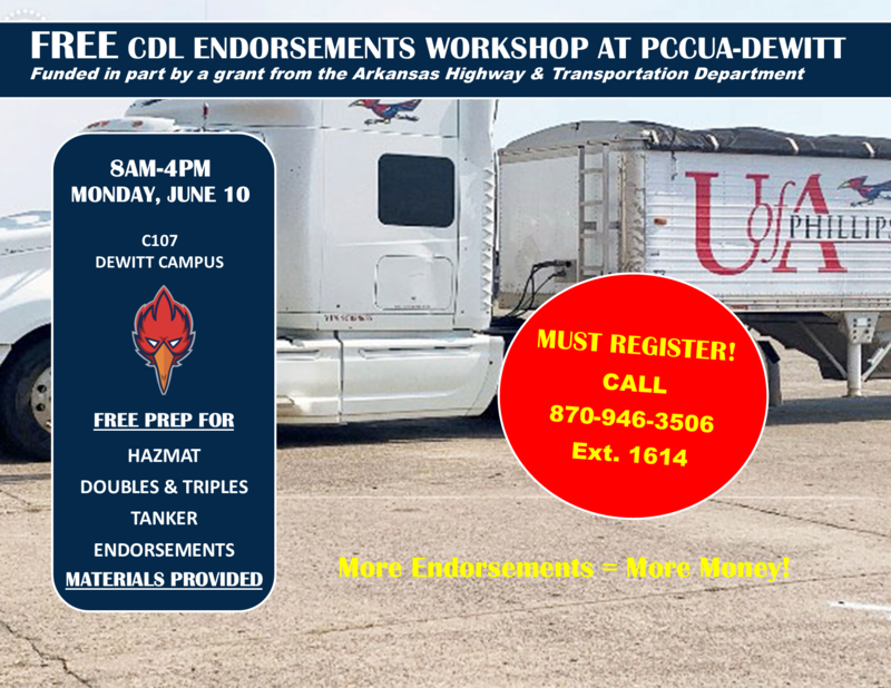 PCCUA-DeWitt announces FREE CDL endorsements workshop