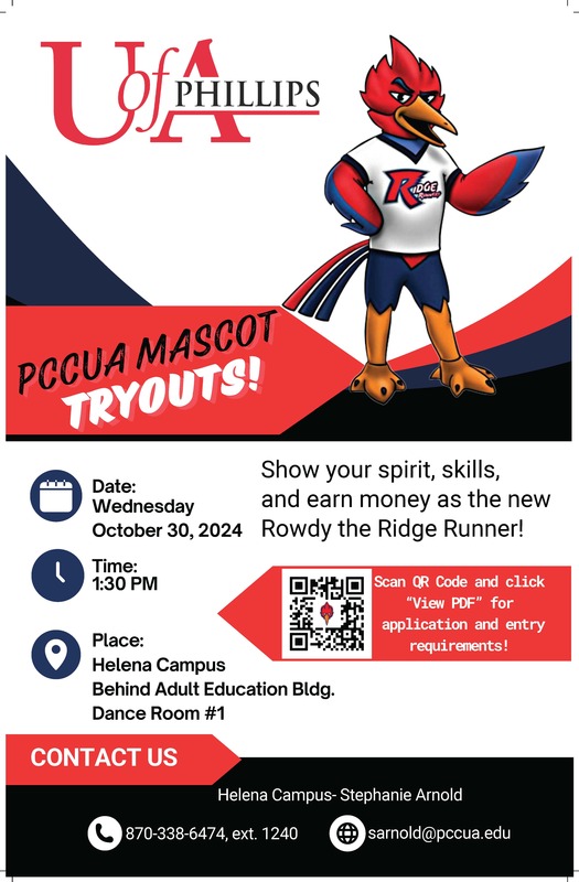 PCCUA- Helena Campus is hosting tryouts for a new Rowdy the Ridge Runner